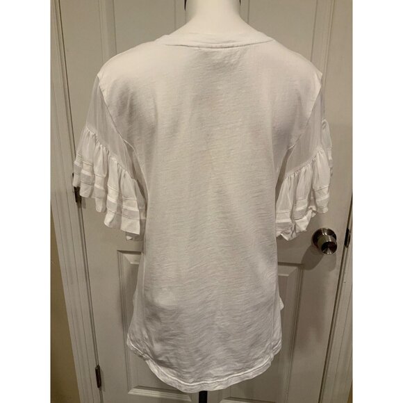 Vanessa Virginia White Shirt W/ Short Sheer Flounce Sleeves, Size Medium - Picture 6 of 8